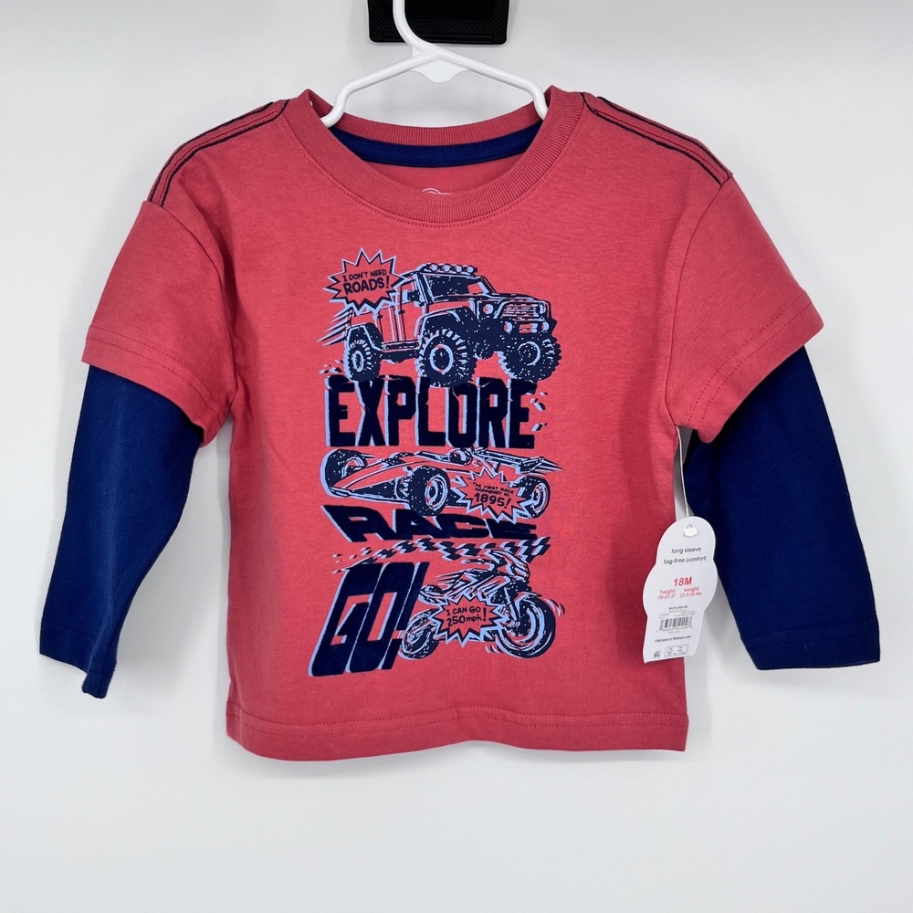 Monster Truck Graphic Tee Boys 18M Hibiscus Coral Explore‎ Race Go Wonder Nation